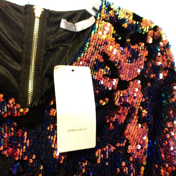 Vera‎ Lucy Dress XS Mini Bodycon Sequin Allover Colorful Sparkle Party Copper - Picture 3 of 10